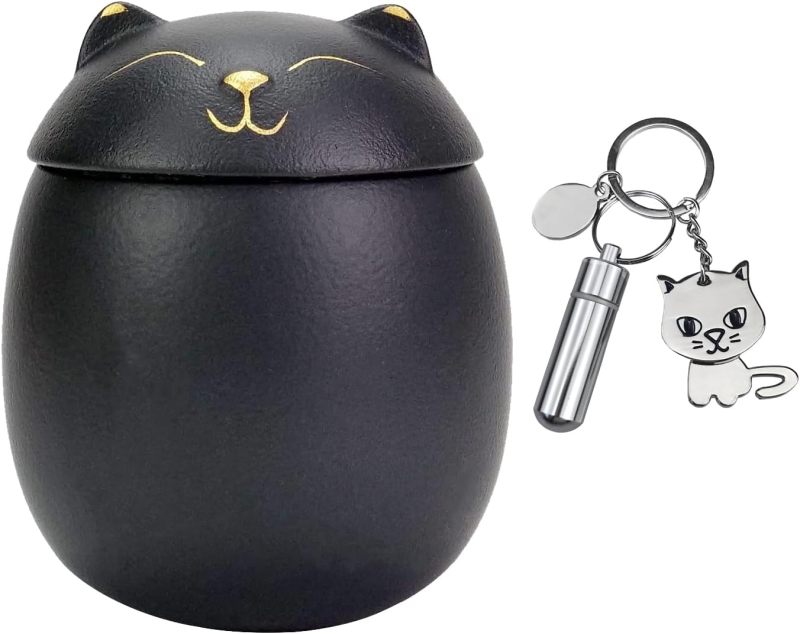 Ceramic Cat Urn 3.31*2.95*2.95 Inches Handcrafted Smiling Cat Design - Secure Sealed Interior Pet Cremation Urn for Small Pets Under 8 Lbs, Home Display - Image 2
