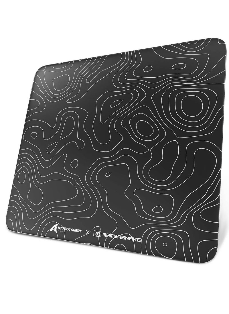 Attack Shark CM05 Contour Glass Gaming Mousepad,Nano-Micro-Etched Texture,Smooth Glass Surface,High Accuracy,Fast-Moving,Anti-Scratch, PU Leather Super Non-Slip Base,Large Size(450×400mm),Black  - Image 1