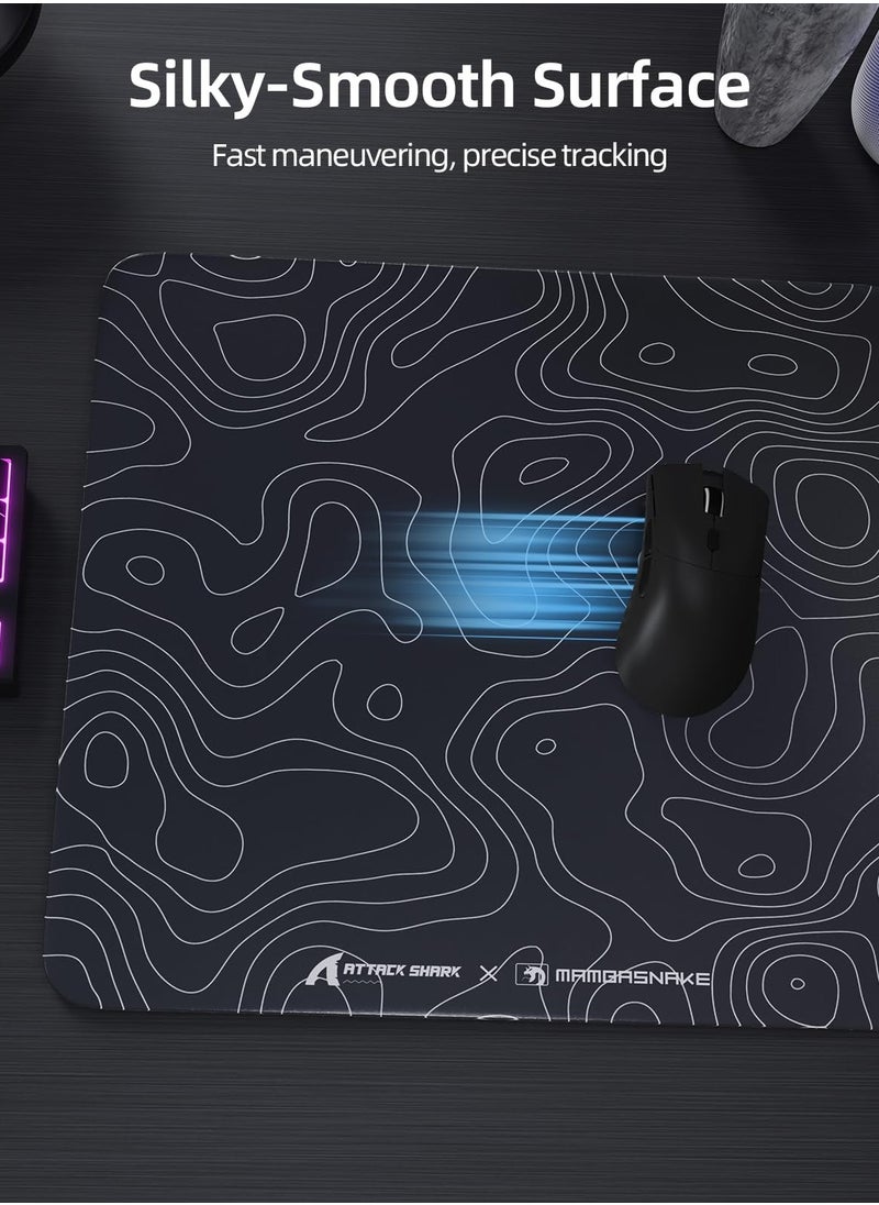 Attack Shark CM05 Contour Glass Gaming Mousepad,Nano-Micro-Etched Texture,Smooth Glass Surface,High Accuracy,Fast-Moving,Anti-Scratch, PU Leather Super Non-Slip Base,Large Size(450×400mm),Black  - Image 3
