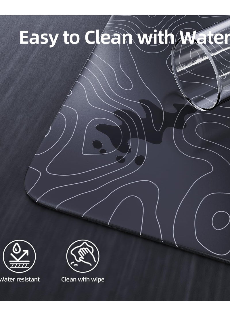 CM05 Contour Glass Gaming Mousepad,Nano-Micro-Etched Texture,Smooth Glass Surface,High Accuracy,Fast-Moving,Anti-Scratch, PU Leather Super Non-Slip Base,Large Size(450×400mm),Black