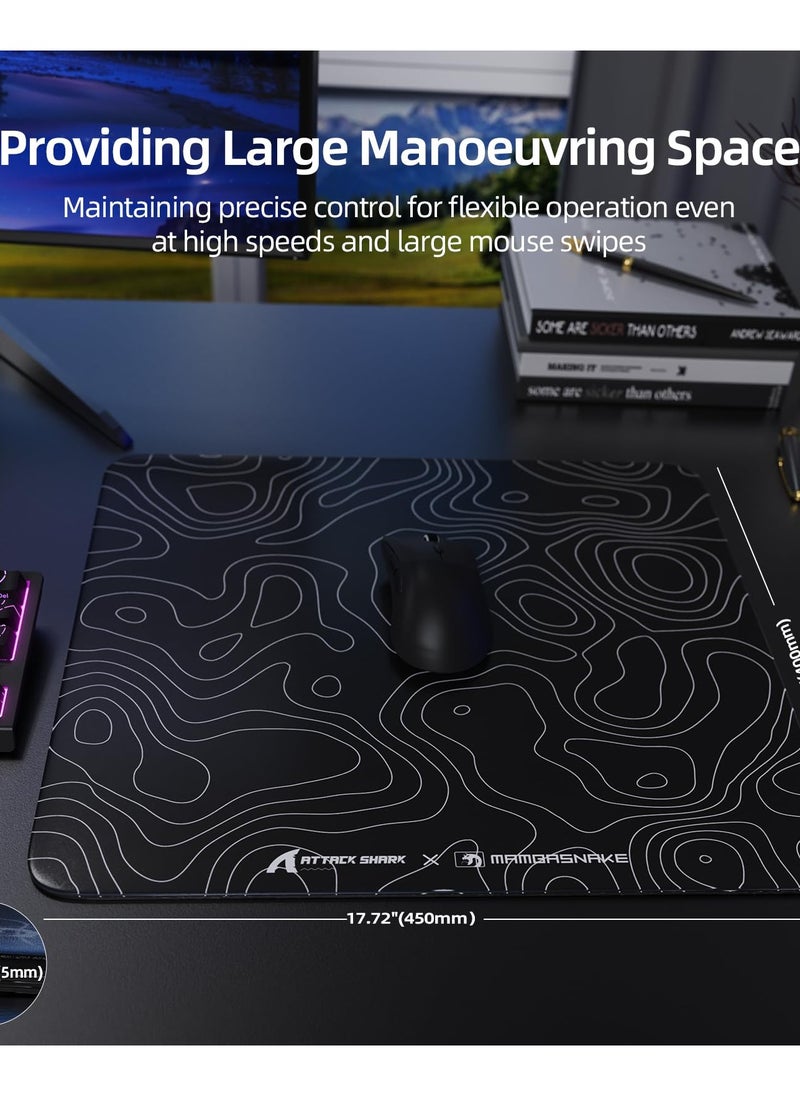 CM05 Contour Glass Gaming Mousepad,Nano-Micro-Etched Texture,Smooth Glass Surface,High Accuracy,Fast-Moving,Anti-Scratch, PU Leather Super Non-Slip Base,Large Size(450×400mm),Black
