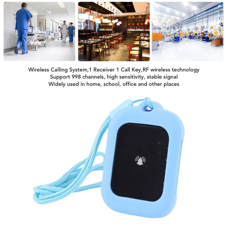 Wireless Calling System 1 Receiver 1 Call Key IPX4 Water Resistant Learning Code for Home School Office Blue - Image 2