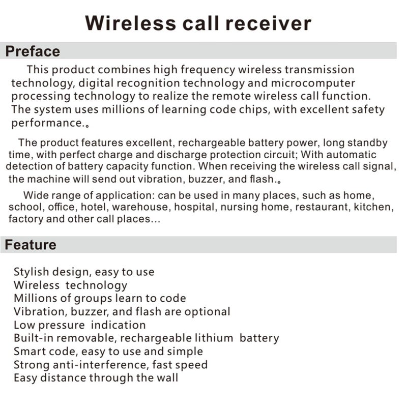 Wireless Calling System 1 Receiver 1 Call Key IPX4 Water Resistant Learning Code for Home School Office Blue - Image 3
