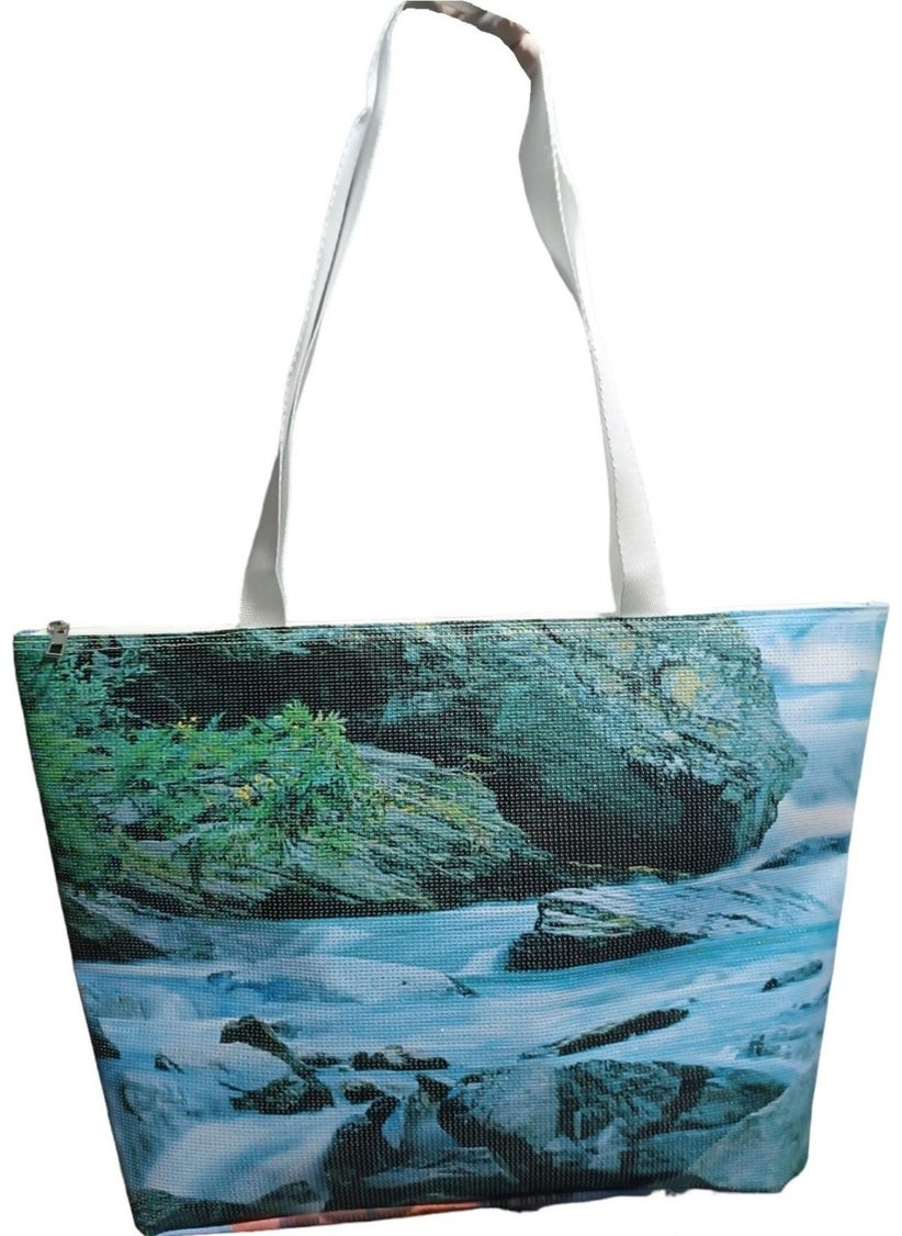 My Geppeto Bag - Nature Motif Digital Printed Nylon Fabric Beach Bag MULTI COLORED - Image 1