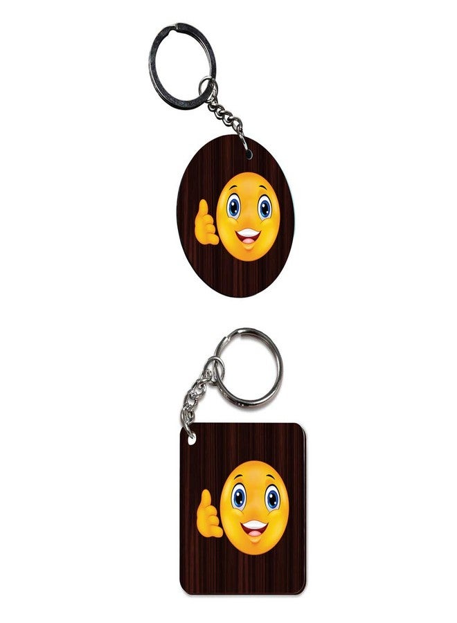 Plan To Gift Set of 2 | Circle & Square Shape Printed Wooden Keychains call smily | Circle & Square Shape keyrings | Circle & Square Shape Keychains| Printed keyrings - Image 1