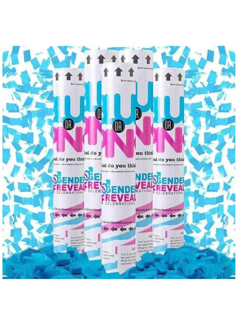 MARKQ Blue Gender Reveal Confetti Cannon 30 cm Party Poppers For Pregnancy Announcement and Baby Girl Gender Reveal Party Supplies 5 Pack, 30cm - Image 1