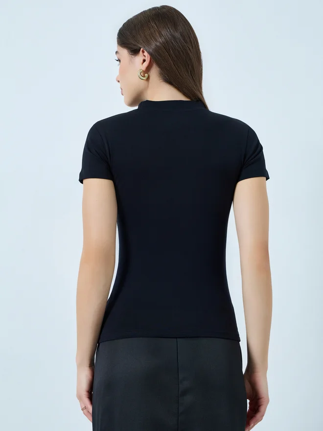 Styli  Styli Black Cotton Stretch Fitted T-Shirt for Women | Best Price UAE