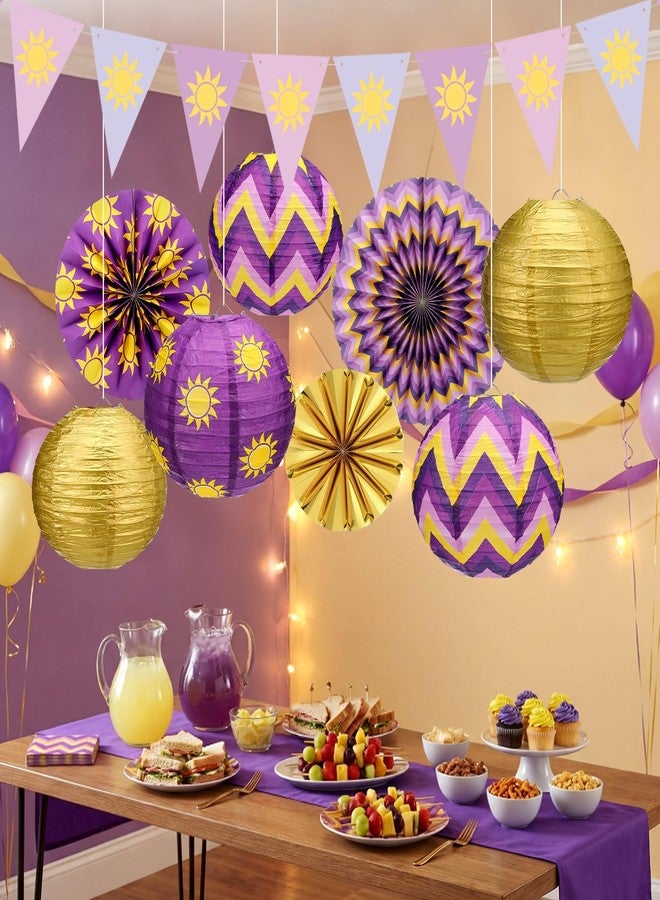 LemonSecret 17 Pcs Purple Sun Party Decorations Purple Sun Flag Banner Bunting Garland Hanging Paper Lanterns Paper Fans for Birthday Wedding Baby Shower Party Lavender Photo Props - Image 3