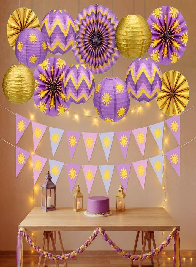 LemonSecret 17 Pcs Purple Sun Party Decorations Purple Sun Flag Banner Bunting Garland Hanging Paper Lanterns Paper Fans for Birthday Wedding Baby Shower Party Lavender Photo Props - Image 1