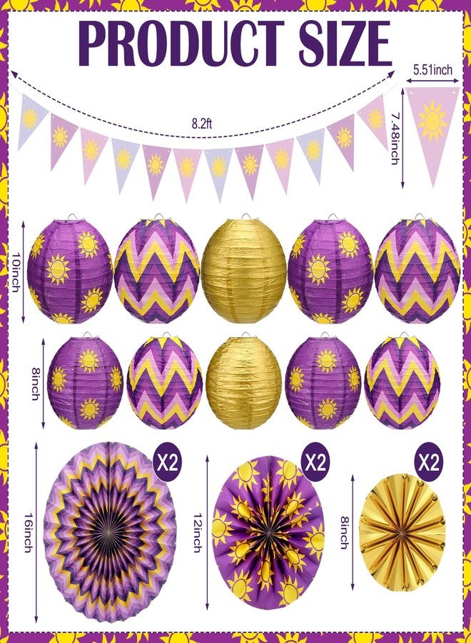 LemonSecret 17 Pcs Purple Sun Party Decorations Purple Sun Flag Banner Bunting Garland Hanging Paper Lanterns Paper Fans for Birthday Wedding Baby Shower Party Lavender Photo Props - Image 2