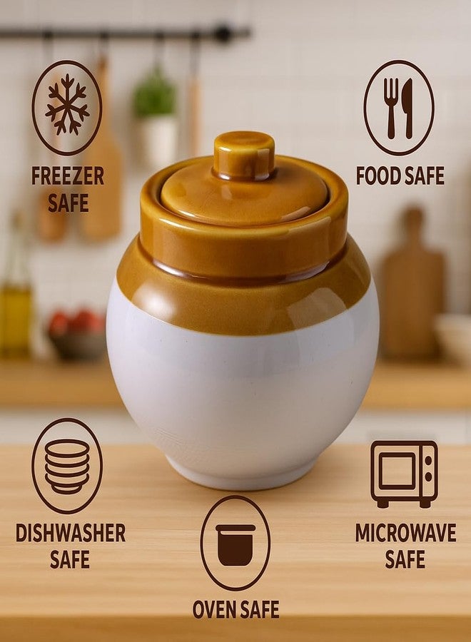 Kunhar Ceramic Jars (400ML) – Handcrafted Multipurpose Barni with Lid for Pickle, Chutney, Spices, Salt, Sugar – Kitchen Storage Containers, White - Image 5