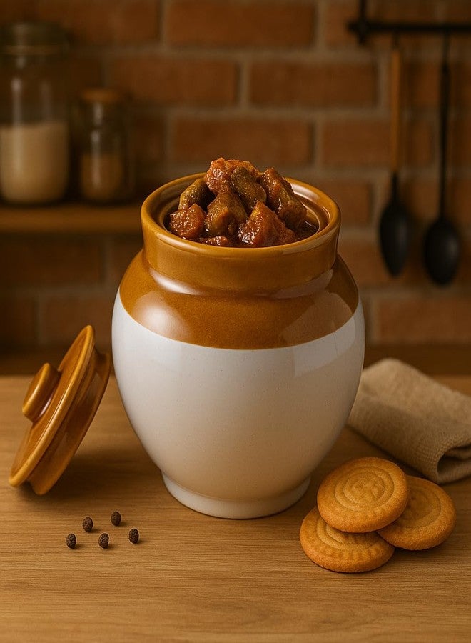 Kunhar Ceramic Jars (400ML) – Handcrafted Multipurpose Barni with Lid for Pickle, Chutney, Spices, Salt, Sugar – Kitchen Storage Containers, White - Image 2