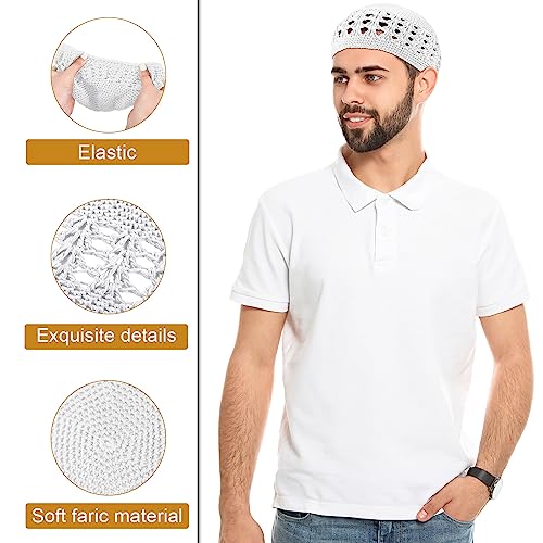 Boyiee 4 Pieces Kufi Hat for Men Knit Kufi Cap Crochet Beanie Skull Beanie Muslim African Hat for Men Women (White) - Image 3