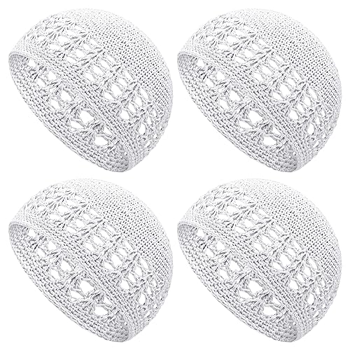 Boyiee 4 Pieces Kufi Hat for Men Knit Kufi Cap Crochet Beanie Skull Beanie Muslim African Hat for Men Women (White) - Image 1