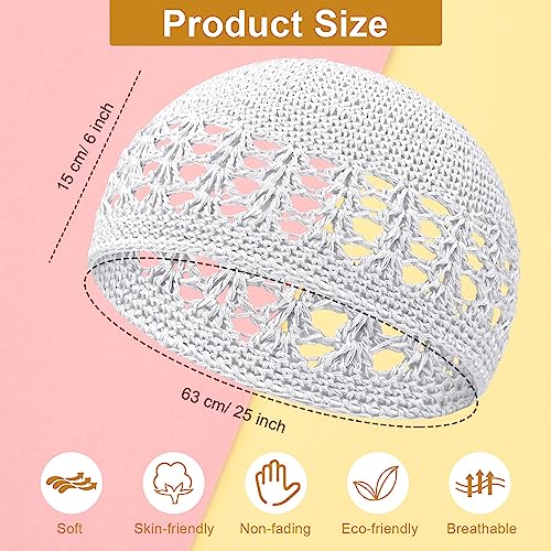 Boyiee 4 Pieces Kufi Hat for Men Knit Kufi Cap Crochet Beanie Skull Beanie Muslim African Hat for Men Women (White) - Image 2