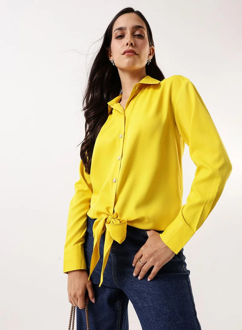 Dennis Lingo Women's Sulphur Poly Twill Solid T-Shirt Regular Fit Tops