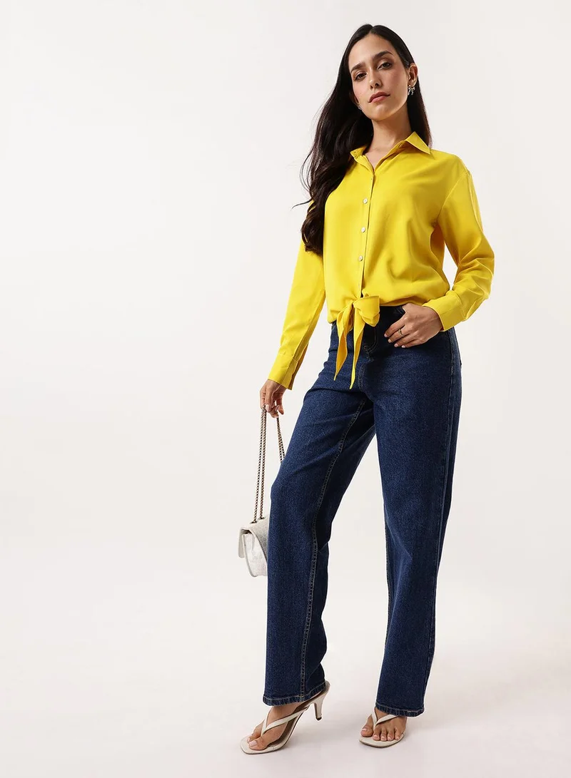 Dennis Lingo Women's Sulphur Poly Twill Solid T-Shirt Regular Fit Tops
