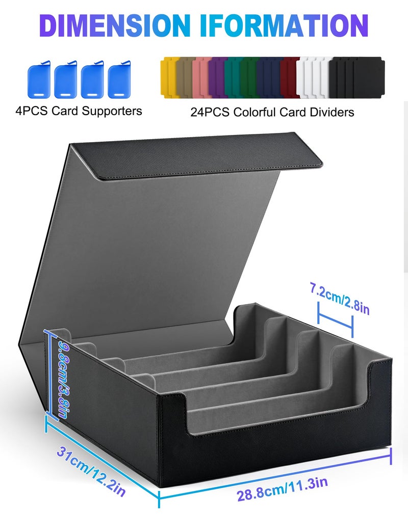 UAONO Trading Card Storage Box, Holds 2400 Sleeved Cards with 24 Dividers & 4 Stoppers, Magnetic Closure PU Leather Card Case for MTG, PTCG, YGO, Sports Cards (Black&Gray) - Image 2