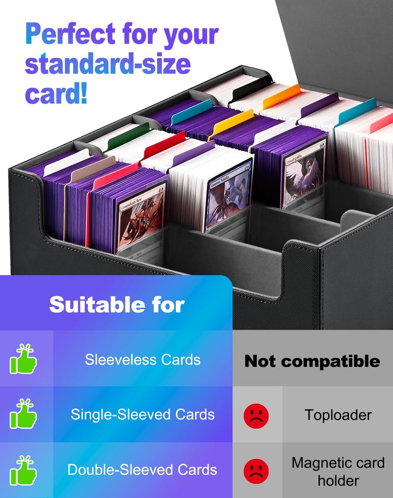 UAONO Trading Card Storage Box, Holds 2400 Sleeved Cards with 24 Dividers & 4 Stoppers, Magnetic Closure PU Leather Card Case for MTG, PTCG, YGO, Sports Cards (Black&Gray) - Image 5