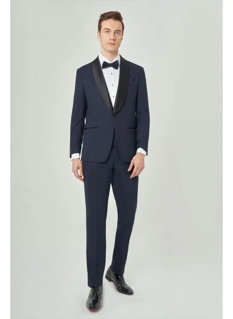 Bisse Men's Regular Fit Pointed Collar Tuxedo Navy Blue SMSL21Y21102_D39