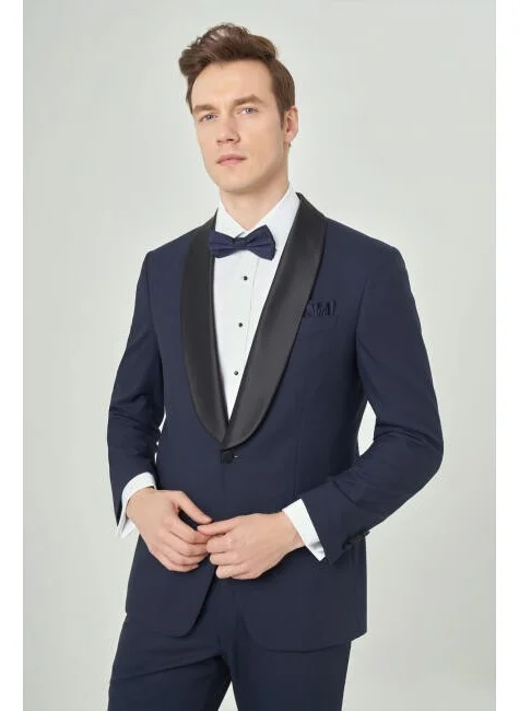 Bisse Men's Regular Fit Pointed Collar Tuxedo Navy Blue SMSL21Y21102_D39