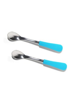 Avanchy Infant Baby Spoons Stainless Steel And Silicone Set, Self Feeding Food Utensils, 4 Months Baby Led Weaning, 2 Pack, Blue  - Image 1