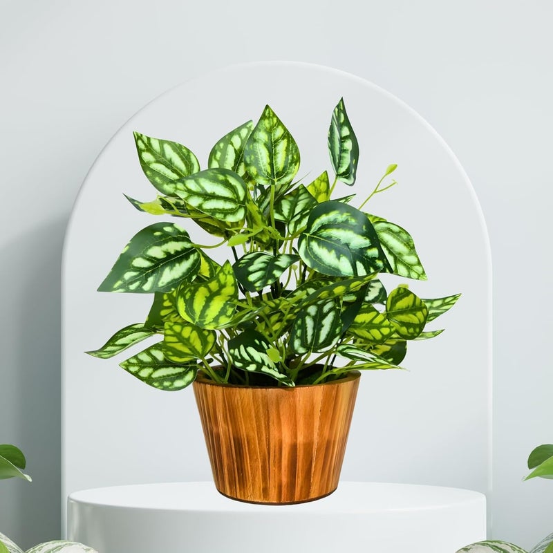 fancymart Artificial Plant Leaves in Wooden Pot Perfect Potted Decoration for Home Living Room & Office Spaces Décor Height - 26cm - Image 2