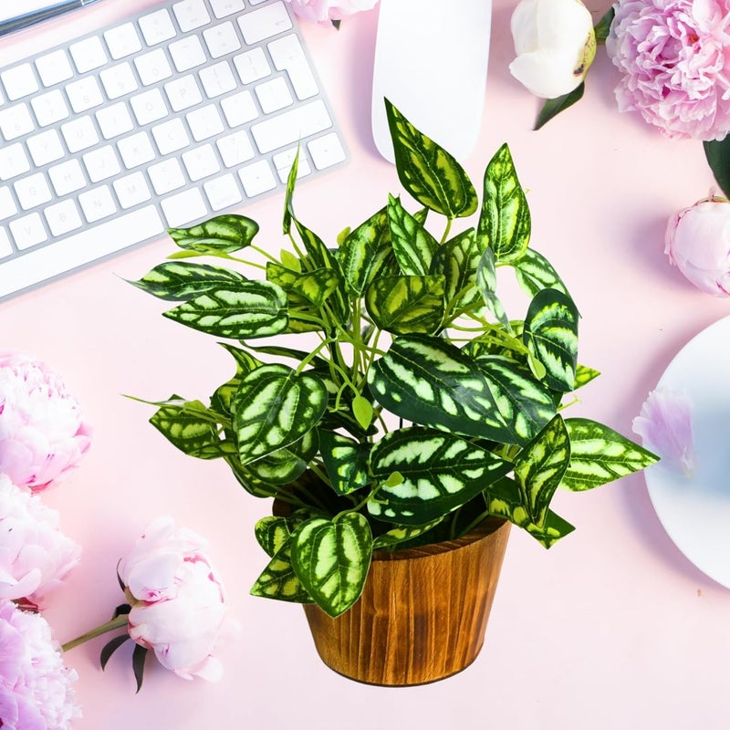 fancymart Artificial Plant Leaves in Wooden Pot Perfect Potted Decoration for Home Living Room & Office Spaces Décor Height - 26cm - Image 5