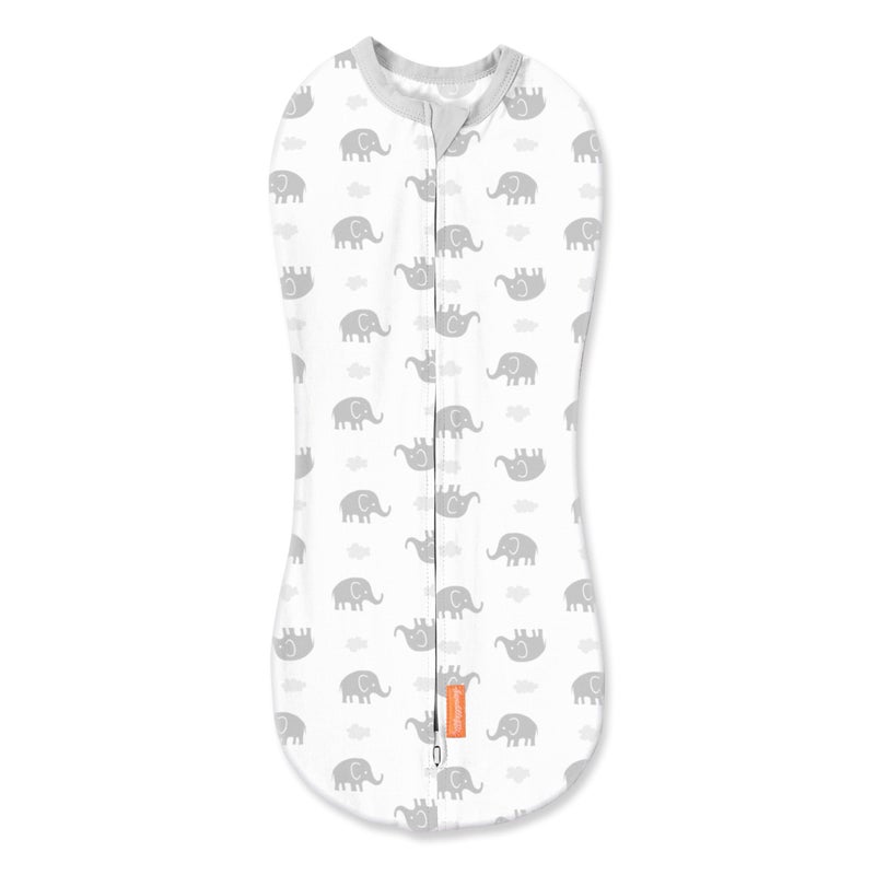 SwaddleMe by Ingenuity Compression Swaddle Pod, Two-Way Zipper for Easy Changes, Improves Sleep & Calms Startle Reflex, 0-2 Months, 1-Pack - Grey Elephant Skies - Image 1