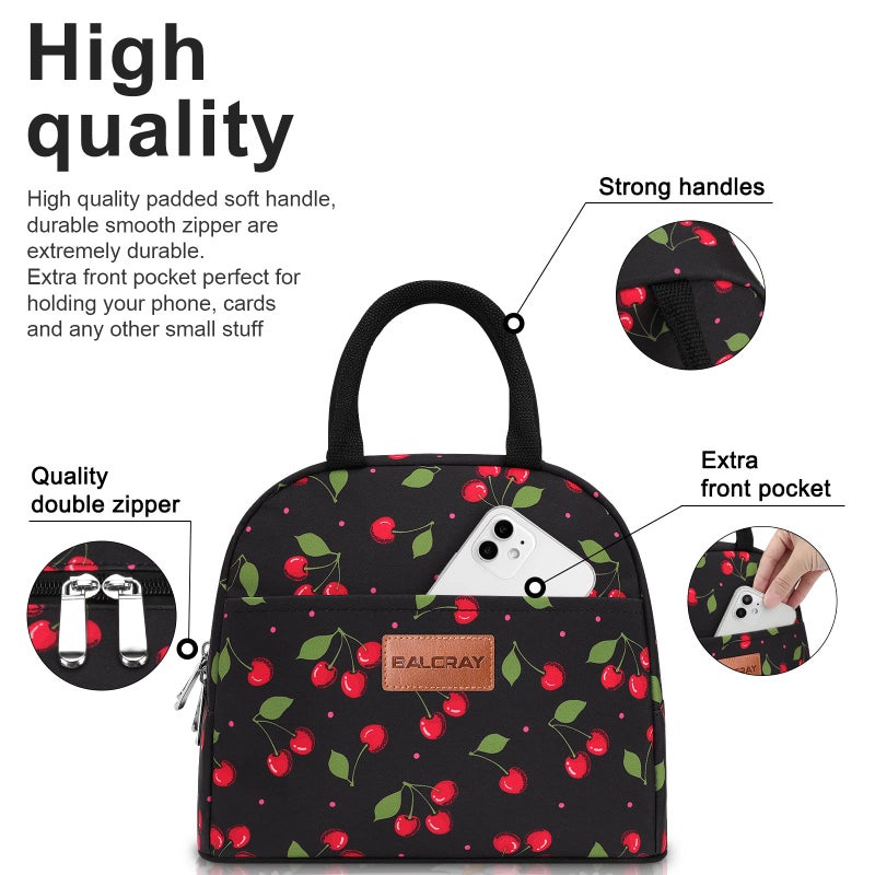 BALORAY Lunch Bag for Women Men Insulated Lunch Box for Adult Reusable Lunch Tote Bag for Work, Picnic or Travel (Cherry, M) - Image 2