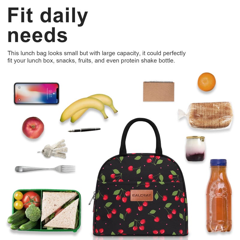 BALORAY Lunch Bag for Women Men Insulated Lunch Box for Adult Reusable Lunch Tote Bag for Work, Picnic or Travel (Cherry, M) - Image 5