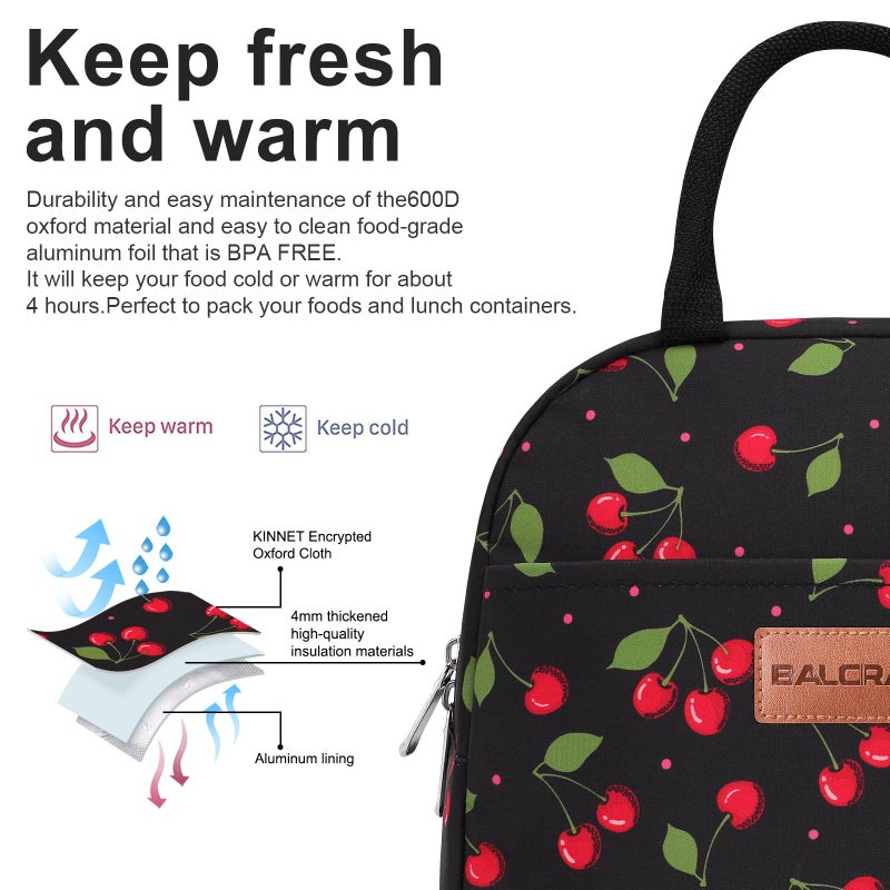 BALORAY Lunch Bag for Women Men Insulated Lunch Box for Adult Reusable Lunch Tote Bag for Work, Picnic or Travel (Cherry, M) - Image 4