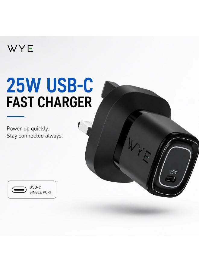 واي شاحن سريع USB-C بقوة 25 واط | محول طاقة بمنفذ واحد | شاحن جداري سريع الشحن | تصميم صغير الحجم | متوافق مع الهواتف الذكية والأجهزة اللوحية | أسود - Image 1