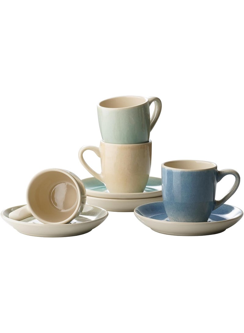 famiware Jupiter Espresso Cups and Saucers Set of 4 - 3 oz Ceramic Small Coffee Mug with Handle, Light Blue - Image 1