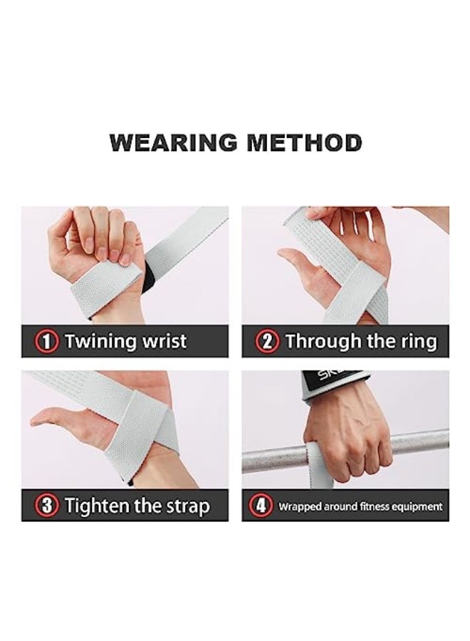 SKDK Cotton Hard Pull Wrist Lifting Straps Grips Band-Deadlift Straps with Neoprene Cushioned Wrist Padded and Anti-Skid Silicone - for Weightlifting, Bodybuilding, Xfit, Strength Training - Image 3