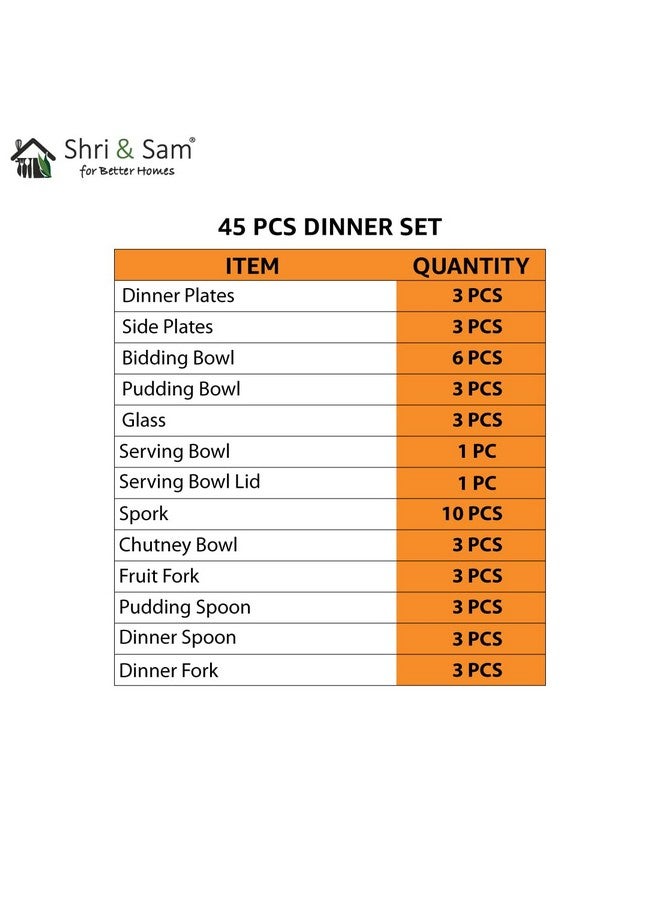 Shri & Sam Designer Stainless Steel SolidShagun Laser Bloom Dinner Set, 45 Pieces - Image 2
