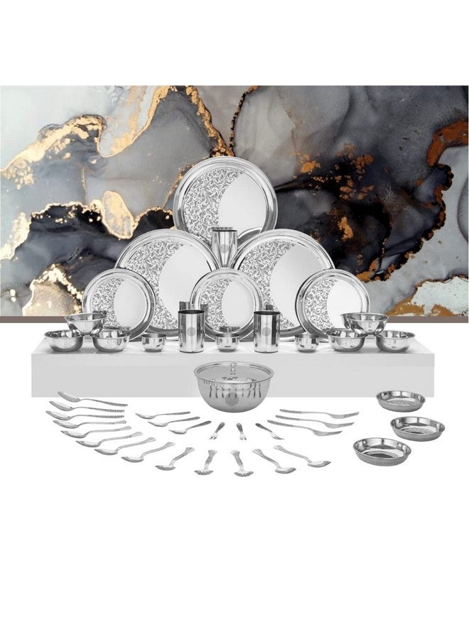 Shri & Sam Designer Stainless Steel SolidShagun Laser Bloom Dinner Set, 45 Pieces - Image 5