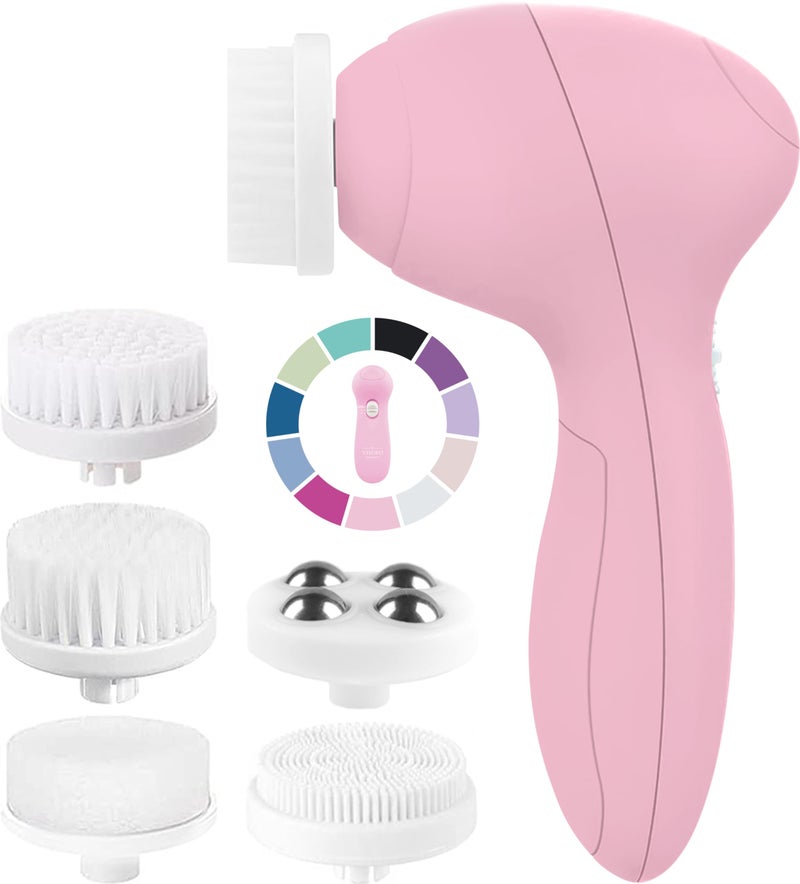 Face Scrubber Facial Cleansing Brush Exfoliator Skin Care Products Beauty Products Powered Electric Wash Exfoliating Spin Cleanser Cleaning Scrub Including 7 Heads Rose Quartz