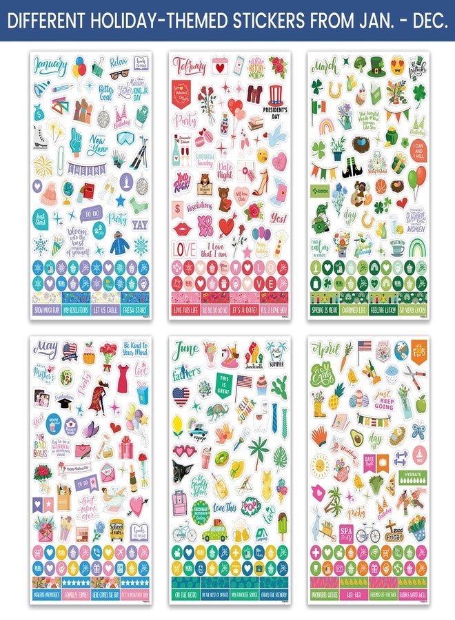 ترسيز ملصقات تخطيط تيرسوس - ملصقات تخطيط الاحتفالات الشهرية، ملصقات سجل القصاصات، 14 ورقة/أكثر من 1100 ملصق في العبوة، ملصقات دفتر يوميات بطابع المهرجانات، ملونة - Image 2