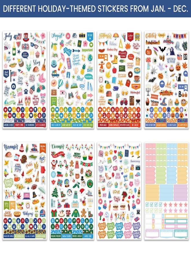 ترسيز ملصقات تخطيط تيرسوس - ملصقات تخطيط الاحتفالات الشهرية، ملصقات سجل القصاصات، 14 ورقة/أكثر من 1100 ملصق في العبوة، ملصقات دفتر يوميات بطابع المهرجانات، ملونة - Image 3