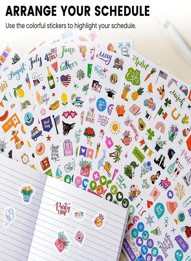 ترسيز ملصقات تخطيط تيرسوس - ملصقات تخطيط الاحتفالات الشهرية، ملصقات سجل القصاصات، 14 ورقة/أكثر من 1100 ملصق في العبوة، ملصقات دفتر يوميات بطابع المهرجانات، ملونة - Image 4