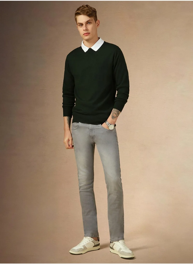 Dennis Lingo Men's Dark Green 100% Acrylic Solid Regular Fit Sweater