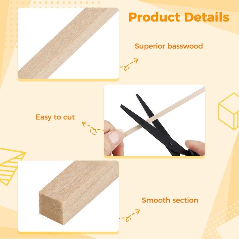 120 Basswood Diy Sticks, 0.2 X 0.2 X 11.8 Inches, Unfinished Wooden Dowels For Kids Arts And Craft Projects - Image 3