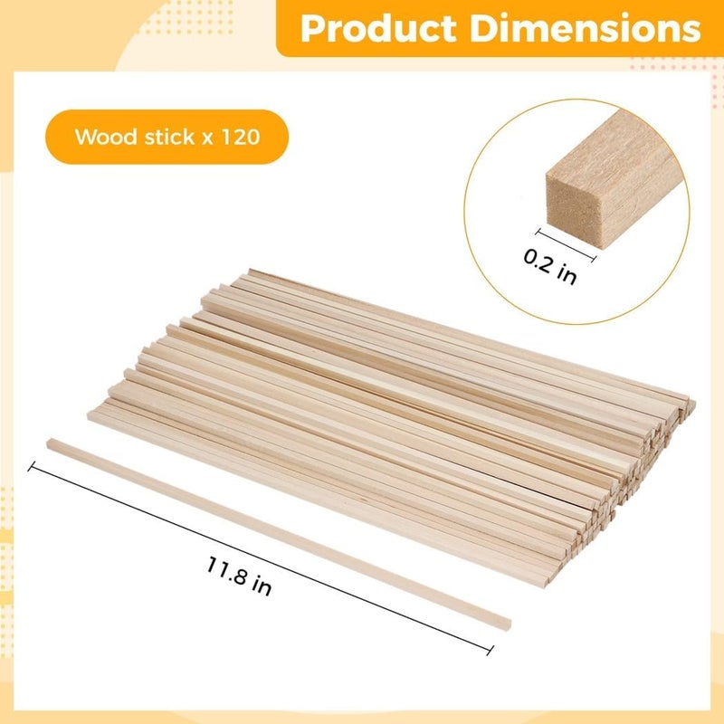 120 Basswood Diy Sticks, 0.2 X 0.2 X 11.8 Inches, Unfinished Wooden Dowels For Kids Arts And Craft Projects - Image 2
