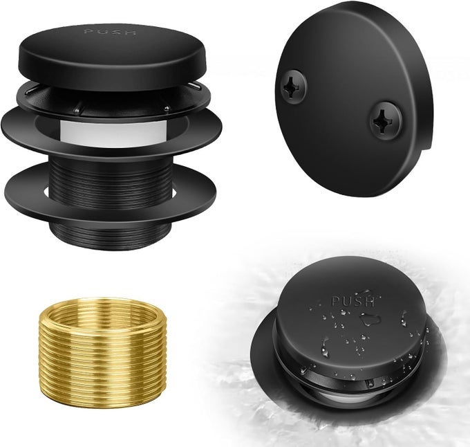 TIPTOE BATHTUB DRAIN KIT WITH TWOHOLE OVERFLOW PLATE PREMIUM QUALITY BATH TUB DRAIN REPLACEMENT UNIVERSAL FINECOARSE THREAD BATHTUB STOPPER MATTE BLACK
