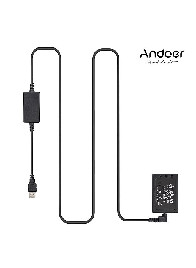 Andoer DR-E12 USB Power Kit DC Coupler Dummy Battery Replace of LP-E12 Battery with USB DC Converter Power Cable Single USB Input Compatible with Canon EOS M M2 M10 M50 M100 M200 Cameras