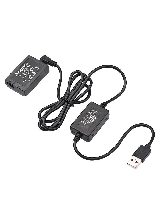Andoer DR-E12 USB Power Kit DC Coupler Dummy Battery Replace of LP-E12 Battery with USB DC Converter Power Cable Single USB Input Compatible with Canon EOS M M2 M10 M50 M100 M200 Cameras