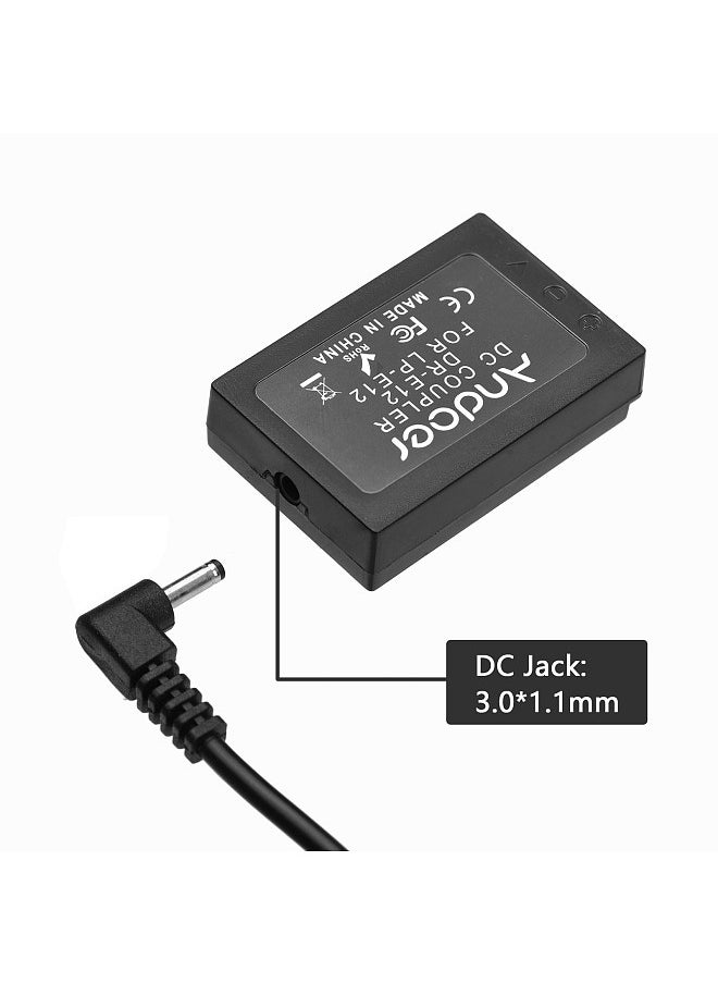 Andoer DR-E12 USB Power Kit DC Coupler Dummy Battery Replace of LP-E12 Battery with USB DC Converter Power Cable Single USB Input Compatible with Canon EOS M M2 M10 M50 M100 M200 Cameras