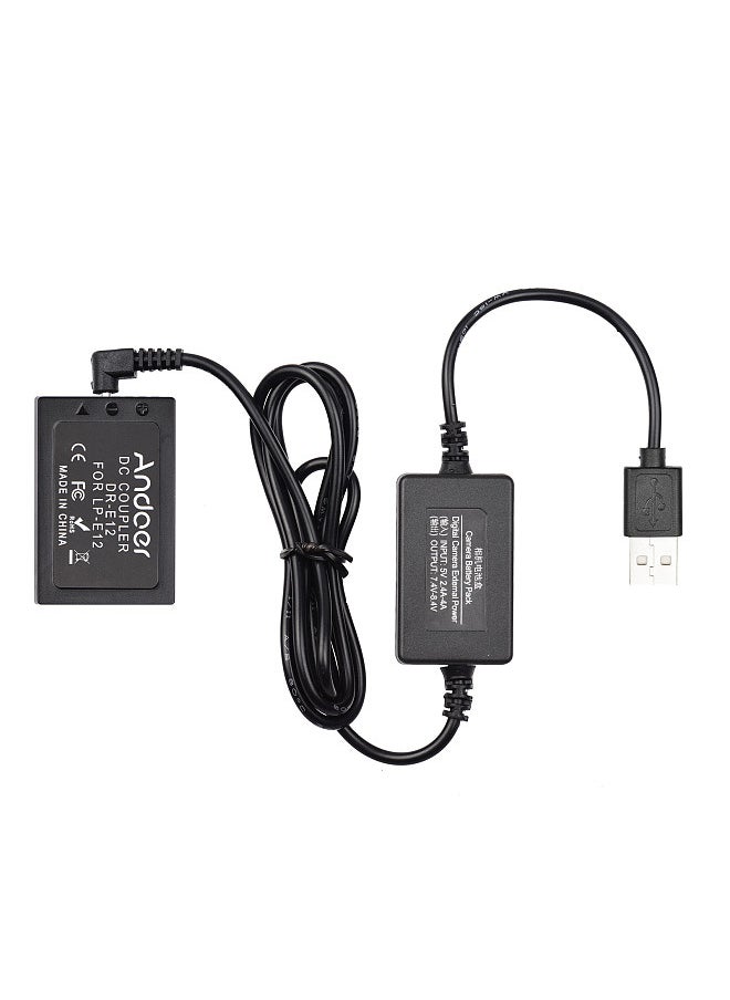 Andoer DR-E12 USB Power Kit DC Coupler Dummy Battery Replace of LP-E12 Battery with USB DC Converter Power Cable Single USB Input Compatible with Canon EOS M M2 M10 M50 M100 M200 Cameras