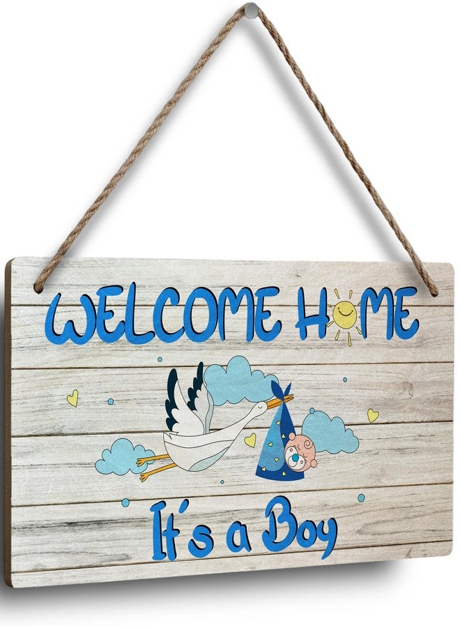CLHHM Welcome Home Newborn Baby It’s a Boy Wooden Door Sign, Baby Boy Signs for Door, Welcome Sign Décor for Front Door & Nursery, Hanging Newborn Announcement Plaque - Image 1